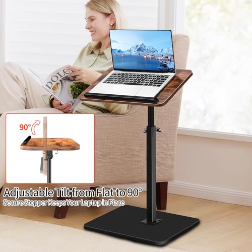 Small End Table Adjustable Height, 90° Flip-Over Panel Side Table for Small Spaces 360° Swivel TV Tray Couch Tables that Slide Under, Food Snack Trays for Sofa Bed Living Room - size: 11.8 inch X 15.7 inch