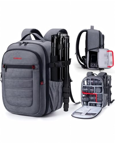 BAGSMART Camera Bag for DSLR, Waterproof Camera Backpacks for Photographers, Camera Case with Laptop Compartment-14 Grey - color: Grey, size: Small