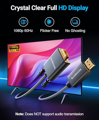 BlueRigger HDMI to VGA Cable 6FT (Unidirectional, 1080P, 60Hz, HDMI Adapter for Monitor, Male to Male, HDMI Source to VGA Display) - Compatible with Desktop, Laptop, PC, Monitor, Projector, HDTV - size: 6FT, style: HDMI-VGA