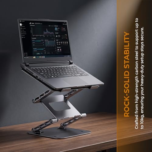 3-Tier Height-Adjustable Laptop Stand, All-Metal Dual-Bar Anti-Slip Heat-Dissipating Notebook Stand for MacBook Pro/Air (10-17"), Tablet, Gaming, Office, Home, Drawing - Silver - color: B. 3-Tier, Silver