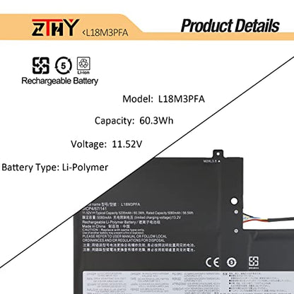 L18M3PFA L18D3PF2 Laptop Battery for Lenovo Yoga C740-15IML C740-15 Series | C740-15IML-81TD 81TD0040GE 81TD003YGE 81TD004GGE Series 5B10T83740 5B10W67402 5B10T83739 5B10W67258 11.52V 60.3Wh 3-Cell - size: 12.4*5.91*0.16 inch L18M3PFA