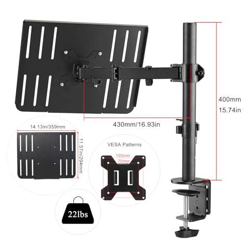 suptek Laptop Notebook Desk Mount Stand, Adjustable Single Monitor Laptop Arm Mount with Ventilated Tray,up to 17 inch,Holds up to 22 lbs - style: Laptop