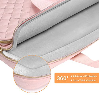 MOSISO 360 Protective Laptop Case 14 inch, 14 inch Laptop Sleeve | Compatible with HP Lenovo Dell ASUS Acer, HP Stream, Dell Latitude,Square Quilted Bag with 2 Pockets&Handle&Belt, Chalk Pink - color: Chalk Pink, size: 14 inch