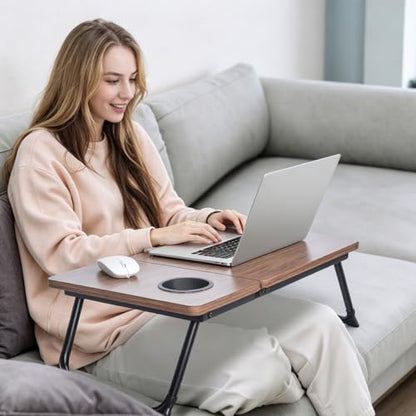 Adjustable Laptop Desk for Bed and Couch, Foldable Portable Lap Desk for Adults, Multi-Angle Bed Table Tray for Laptop and Writing, Lap Stand with Foldout Legs for Reading & Breakfast-Walnut Brown