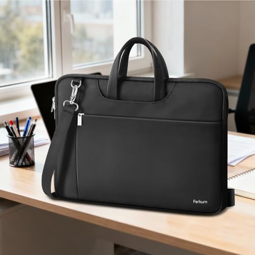 Ferkurn Laptop Case Bag Women Men Computer Sleeve with Shoulder Compatible with HP/Inspiron/Thinkpad/Vivobook/MSI/Surface, 17.3 inch, Black - color: Elegant Black, size: 17.3 inch