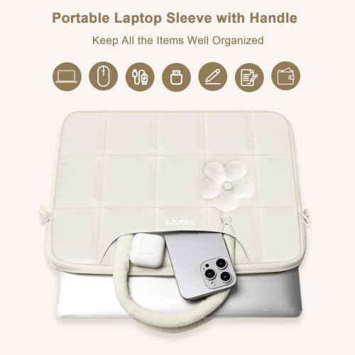 MOSISO Laptop Bag 16 inch, 15-15.6 inch Puffy Laptop Sleeve Compatible with MacBook Pro 16/Air 15,HP Acer Dell Lenovo Notebook, Messenger Briefcase Quilted Bag with Trolley Sleeve&Flower Pendant, Sand - color: Sand