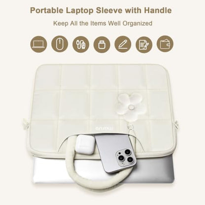 MOSISO Laptop Bag 16 inch, 15-15.6 inch Puffy Laptop Sleeve Compatible with MacBook Pro 16/Air 15,HP Acer Dell Lenovo Notebook, Messenger Briefcase Quilted Bag with Trolley Sleeve&Flower Pendant, Sand - color: Sand