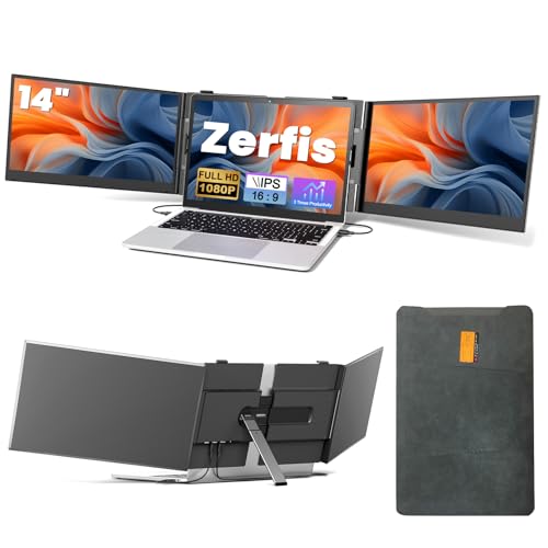 Laptop Screen Extender, Ultra-Thin 14" FHD 1080P Portable Monitor | 2.2lbs Lightweight, Triple Monitor Extender, Plug & Play, For 13"-17" Laptops, Compatible with Wins/Mac/Android/Chrome - size: 14" Monitor