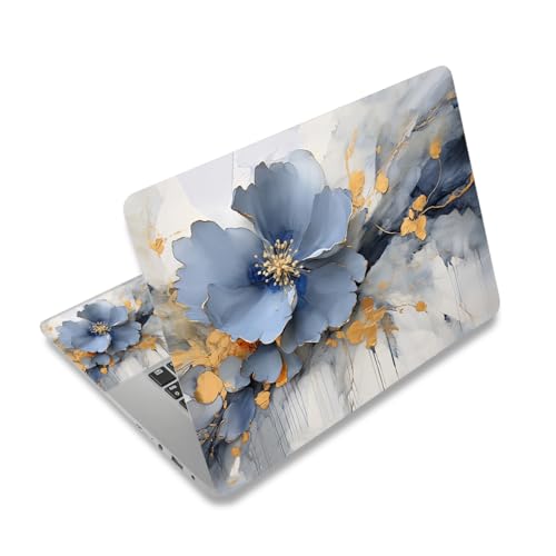 Laptop Skin Sticker Decal Cover for 11.6”12" 13" 13.3" 14" 15" 15.4" 15.6" | Laptop Netbook Skin Sticker Cover Art Notebook Protector (2 Wrist Pad Included), Easy to Apply Removable, Blue Silver Flower - color: Blue Silver Flower