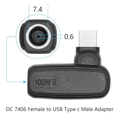 90 Degree 100W DC 7.4mm x 0.6mm Power Adapter, Input 15 - 20.5V, PD Chip | Right Angle DC 7406 Female to USB Type C Male PD Plug, Built in PD Intelligent Chip Quick Identification V/A, for USB C Port - style: DC 7406 Female to USB Type c Male - 100W
