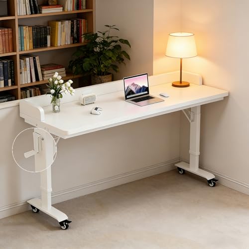 Overbed Table Adjustable Height，Overbed Table with 360° Wheels, Rolling Over The Bed Desk,Over Bed Desk with Wheels Queen, for Bedroom, Living Room, Hospital Use (White, 70.8in/180cm) - color: White, size: 70.8in/180cm