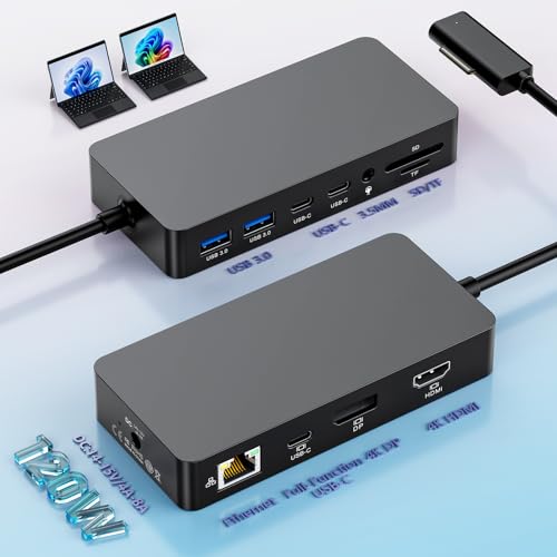 MS Surface Dock Triple Displays 4K@60Hz HDMI+ USB C + DP with 120W Power Adapter,Surface Pro Docking Station for MS Surface Pro 12/11/10/9/8/7,Surface Laptop7/6/5/4/Surface Go