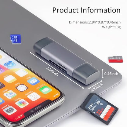 USB3.0 USB-C SD Card Reader, 2-in-1 Wansurs Aluminum Alloy Memory Card Reader with Dual Connectors for SDXC, SDHC, SD, MMC, RS-MMC, Micro SDXC, Micro SD, Micro SDHC, and UHS-I Cards