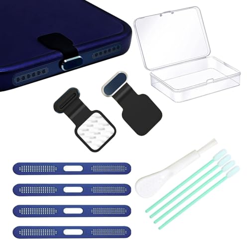 [2-Pack] Metal Phone Anti-Lost Dust Plug, Type-C Cover Cap, Metal Mesh Speaker Dust Cover, Cell Phone Cleaning Kit with Brush Port Plug Set Accessories for iPhone17 Pro/Pro Max (Dark Blue 17 Max) - color: Dark Blue 17 Max