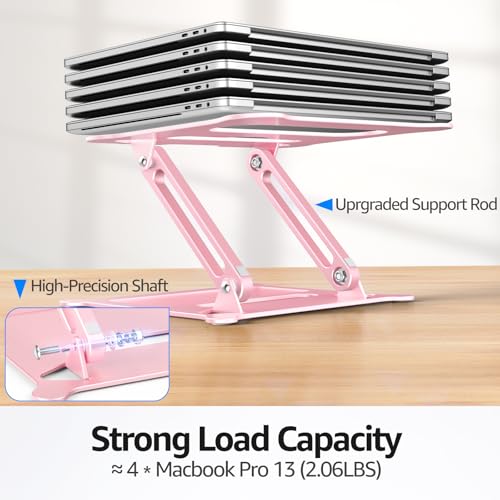 Adjustable Laptop Stand for Desk, 10-15.6“ Laptop Riser, Pink | Sturdy Aluminum Foldable Stand, Heat-Dissipation Design, Ergonomic Holder Fits MacBook/Dell/HP/Lenovo for Home/Office. - color: C-Pink