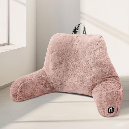 Nestl Fur Reading Pillow, Stylish Back Pillow for Bed Sitting Up, Faux Fur Bed Chair Pillow with Arms, Reading Pillows for Sitting in Bed Adult & Kids, Back Support Pillow for Bed Rest - Peach Beige - color: Peach Beige, size: Reading Pillow