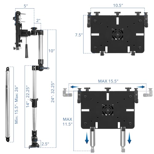 Mount-It! Car Laptop Mount, No-Drill Vehicle Laptop Stand for Vehicle & Truck, Full Motion Computer Holder for Cars Vans SUVs, Adjustable Height 14–22.25”, Fits Notebooks Up to 17” with Cooling Tray