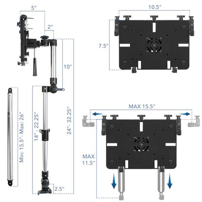 Mount-It! Car Laptop Mount, No-Drill Vehicle Laptop Stand for Vehicle & Truck, Full Motion Computer Holder for Cars Vans SUVs, Adjustable Height 14–22.25”, Fits Notebooks Up to 17” with Cooling Tray