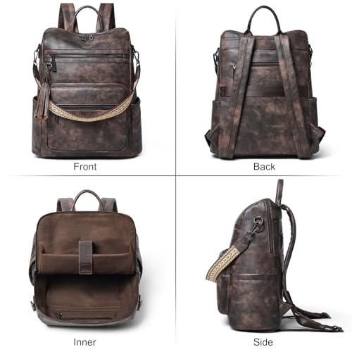 Shrrie 15.6 inch Laptop Backpack for Women,Large Leather Backpack Purse,Travel,Carry on,Water Resistant Casual Laptop Backpacks,College Backpack,Work Backpack for Women,Two-toned Coffee - color: Two-toned Coffee