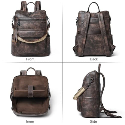 Shrrie 15.6 inch Laptop Backpack for Women,Large Leather Backpack Purse,Travel,Carry on,Water Resistant Casual Laptop Backpacks,College Backpack,Work Backpack for Women,Two-toned Coffee - color: Two-toned Coffee
