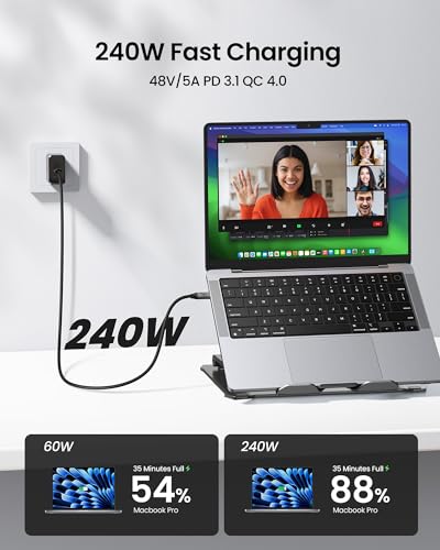 Silkland USB C Monitor Display Cable 5FT [4K@144Hz/60Hz 8K@30Hz], USB C 3.2 Gen 2x2 Video Cable, 20Gbps Data Transfer, 240W PD Fast Charge, Compatible with iPhone 17, MacBook Pro, iPad - size: 5 Feet