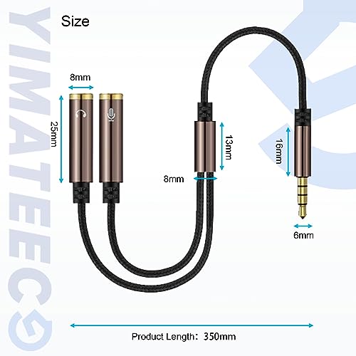 Headphone Splitter 3.5mm, Audio Splitter Headset Mic Adapter Nylon-Braided Extension Cable Stereo Aux Jack for Headphones Laptop PS4 Xbox PC Phone Tablet Gaming (1set, 2pcs, Brown) - color: 35CM/13.8IN Headphone Splitter - Brown, size: 1SET - 2pack
