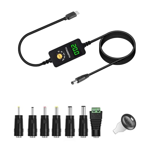 Universal USB C to DC Adapter, Barrel PD Trigger Cable, USB-C to DC 5V 9V 12V 15V 20V Adapter Cable with LED Display, for Netbook, Tablets, Led Light, Lamps, Routers