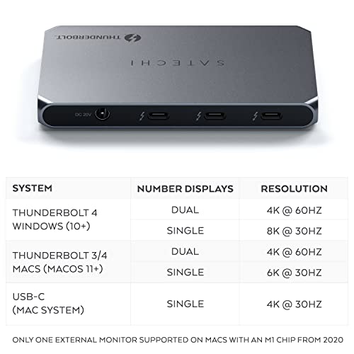 Satechi Thunderbolt 4 Slim Hub 5-in-1, USB C 60W Charging, Single 8K or Dual 4K Display, 4 Thunderbolt 4 Ports, USB 3.2 Gen2, Compatible with USB4/Thunderbolt 4 Macs and Windows - style: Thunderbolt 4 Slim Hub - 60W