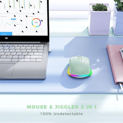 PEIOUS Wireless Mouse Jiggler - Keep Computers Awake, Light Green | Rechargeable LED Mouse, Silent Clicks, Adjustable DPI and Random Movement Keep Computers Awake for Laptop/PC/Mac - color: Light Green