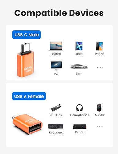 USB to USBC Adapter 10 Pack Combo,USB to C Adapter,Orange | 5 USB 2.0 Male to USBC Adapter & 5 USB 3.0 Female to USBC Adapter,Compatible with iPhone 17 Pro Max,iPad,Samsung Galaxy S25 - color: Orange