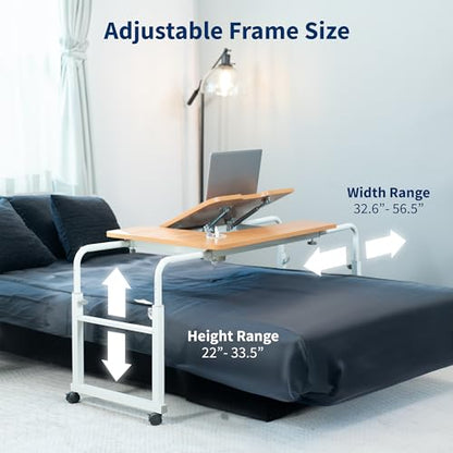 VIVO Mobile Over the Bed and Recliner Table, Tilting Laptop Tray with Height and Length Frame Adjustment, Ergonomic Overbed Kids and Adult Desk on Wheels, Light Wood, DESK-V202A - color: Light Wood