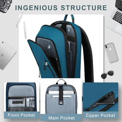 hk Backpack for Men Business Slim Laptop Bag | Anti Theft Travel Backpacks 15.6 Inch Laptop Water Resistant Computer Bag for Work Office College, Blue