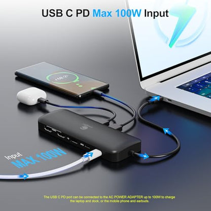 Laptop Docking Station Dual Monitor 2 HDMI, 11-in-1 USB C 4K@60Hz Dual Display Dock, Gigabit Ethernet, 100W PD Port, 5 USB A/C, SD/TF Card Slot for Dell, HP, Lenovo, Surface Windows Laptops