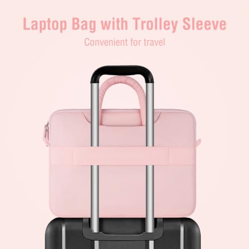 MOSISO Laptop Bag 16 inch, 15-15.6 inch Puffy Laptop Sleeve Compatible with MacBook Pro 16/Air 15,HP Acer Dell Lenovo Notebook, Messenger Briefcase Quilted Bag with Trolley Sleeve&Flower Pendant, Pink - color: Pink