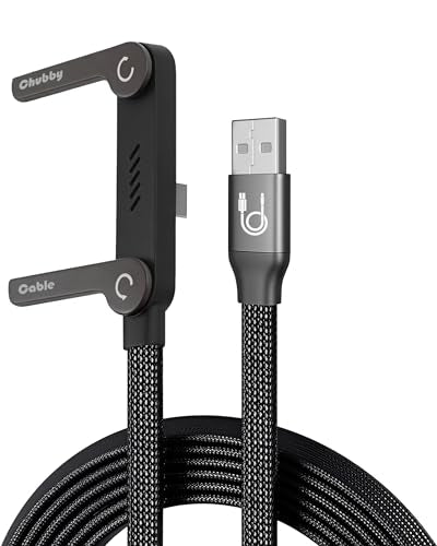 chubbycable StandLite 65W Braided Fast Charge Cable with Built-in Phone Stand T-Shaped Foldable Durable USB A-C Cord 90 Degree USB C Cable Right Angle Multi-Functional Charger Cord, Black, 4.9FT - color: Black, style: USB A-Type C