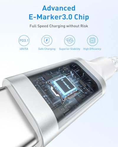 Huukein 240W USB C to USB C Cable 8ft, Long USB C to C Cable Fast Charging | USBC Charger Cord for iPhone 17 Air 16 15 Pro Max Plus 16e, for MacBook Pro and More
