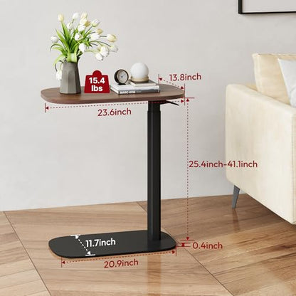 SANODESK 24''Pneumatic Adjustable Overbed Bedside Table with Hidden Casters | Medical Mobile Side End Table Laptop Computer Standing Desk Cart with Tray, Hospital and Home Use(23.6" W x 13.8" D,Walnut) - color: Walnut, size: Xsmall
