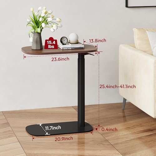 SANODESK 24''Pneumatic Adjustable Overbed Bedside Table with Hidden Casters | Medical Mobile Side End Table Laptop Computer Standing Desk Cart with Tray, Hospital and Home Use(23.6" W x 13.8" D,Walnut) - color: Walnut, size: Xsmall