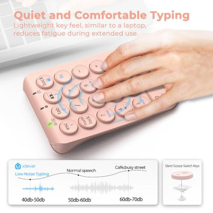 iClever Bluetooth Number Pad, 22 Keys Wireless Numeric Keypad, Rechargeable Mini Portable Numpad with Custom Stickers, Financial Accounting, Data Entry, Compatible with Laptop, Mac, Surface Pro, PC - color: Pink