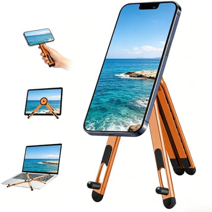 4-in-1 Foldable Laptop Stand with N52 MagSafe Magnetic Phone Holder, Silver Aerospace Aluminum Portable Desk Tripod Mount, Compatible with MacBook Pro iPad for Travel Vlogging - color: Orange