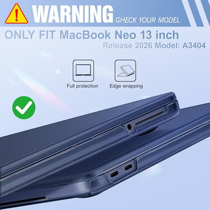 May Chen Compatible with MacBook Neo 13 inch Model A3404 2026 Release, Slim & Lightweigh Frosted Finish Protective Case with Keyboard Cover&Screen Protector, Frosted Indigo - color: Frosted Indigo