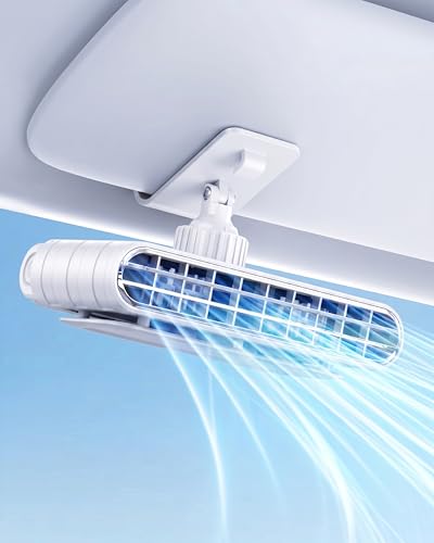 Car Clip on Fan for SUV Pickup Truck RV Visors No Blocking (White) | Portable 3000mAh Rechargeable Fan for Car Desk Kitchen Bathroom Camping, Powerful Turbo Engine, 5-Speeds, 13000RPM High Speed - color: White