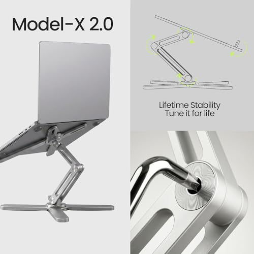 Model-X 2.0 Laptop Stand, Laptop Stand for Desk Adjustable Height | 360 Rotating Laptop Riser Aluminum Portable Foldable Computer Stand for MacBook Pro Air 10–17 in (Polar White) - color: Polar White