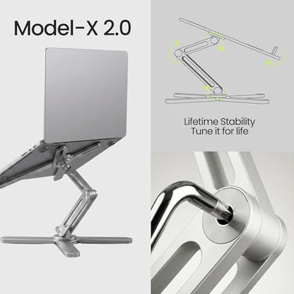 Model-X 2.0 Laptop Stand, Laptop Stand for Desk Adjustable Height | 360 Rotating Laptop Riser Aluminum Portable Foldable Computer Stand for MacBook Pro Air 10–17 in (Polar White) - color: Polar White