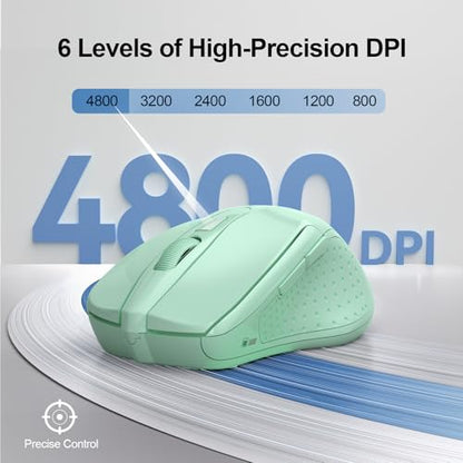 TECKNET Wireless Mouse (2.4G & BT5.0/3.0) Silent 4800 DPI Computer USB A & Bluetooth Mouse 6 Buttons, Wide Compatibility - Green - color: Green