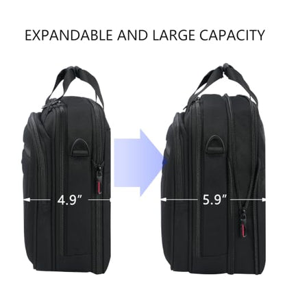 VANKEAN Laptop Briefcase Fits 15.6"-16" Laptop Slim Expandable Shoulder Bag | Multi Functional Compartment,Padded Shoulder Strap,Convenient Luggage Strap,Water-Repellent Fabric,Padded Laptop Compartment - color: Black-red, size: 15.6"