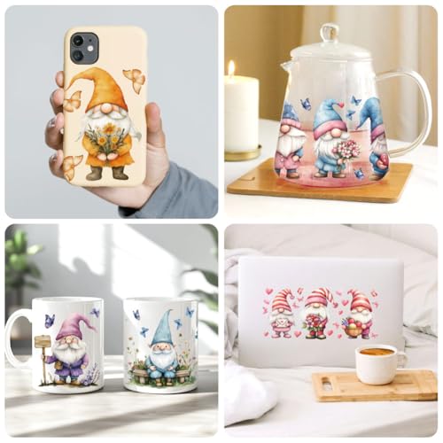 UV DTF Cup Wraps Transfer Stickers Flowers and Gnomes Pattern, 10 Sheets Waterproof Custom Vinyl Transfer Sticker 16oz Coffee Glass Cup Tumbler Bottle Mug Decals for Men Women | Waterproof UV DTF Stickers, Custom Vinyl Decals for 16oz Coffee Cups Tumblers