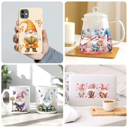 UV DTF Cup Wraps Transfer Stickers Flowers and Gnomes Pattern, 10 Sheets Waterproof Custom Vinyl Transfer Sticker 16oz Coffee Glass Cup Tumbler Bottle Mug Decals for Men Women | Waterproof UV DTF Stickers, Custom Vinyl Decals for 16oz Coffee Cups Tumblers