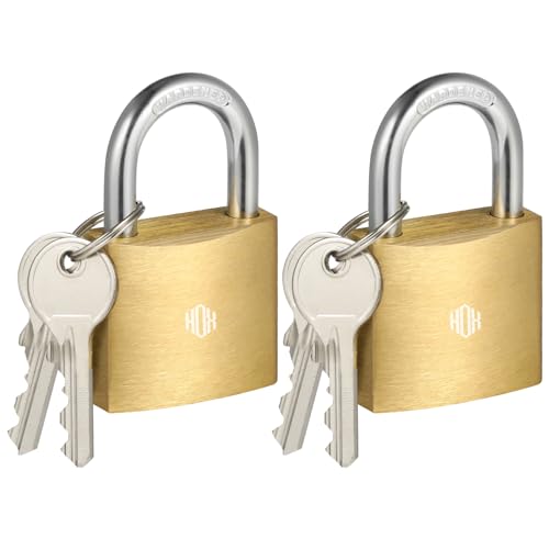 HOX 2-Pack Keyed Padlock, Waterproof and Rustproof, Solid Brass Lock with 1-1/4" Wide Body, Padlock with Keys for Storage Unit, Sheds, Garages and Fence - size: 2 Pack