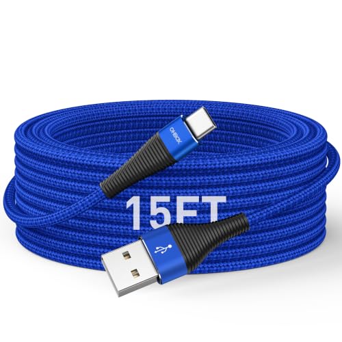 Extra Long USB C Cable 15FT, USB to USB C Cable Fast Charging Cord Type C | Durable Nylon Braided Phone Charger Cord for iPhone 17 16 15, iPad Pro, Air, Mini, Samsung Galaxy S26 S25, Pixel 10 - Blue - color: Blue, size: 15 FT - 1 Pack, style: USB A to USB